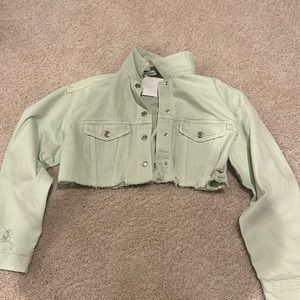 zara light green crop jean jacket